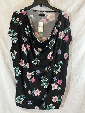 Lane Bryant Women’s NWT 3X (26/28) Black W/ Pink Flowers Sleeveless Blouse